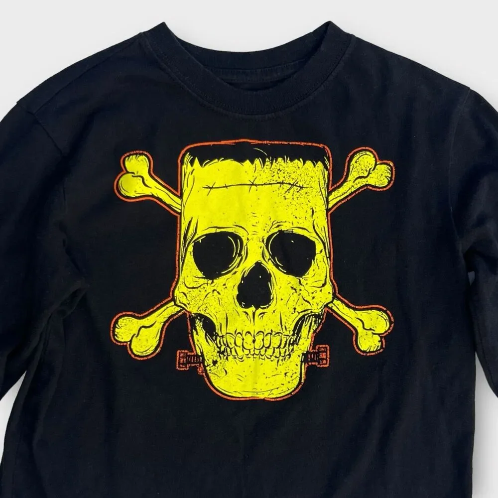 The Children's Place Boy's Black Frankenstein's Monster Skull T-Shirt Size 5-6